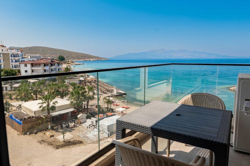 Luxury pool area with sea views